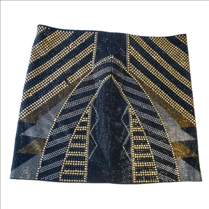 Art Deco Black Silver Gold Beaded Metal Studded FATE Boho Mini Skirt